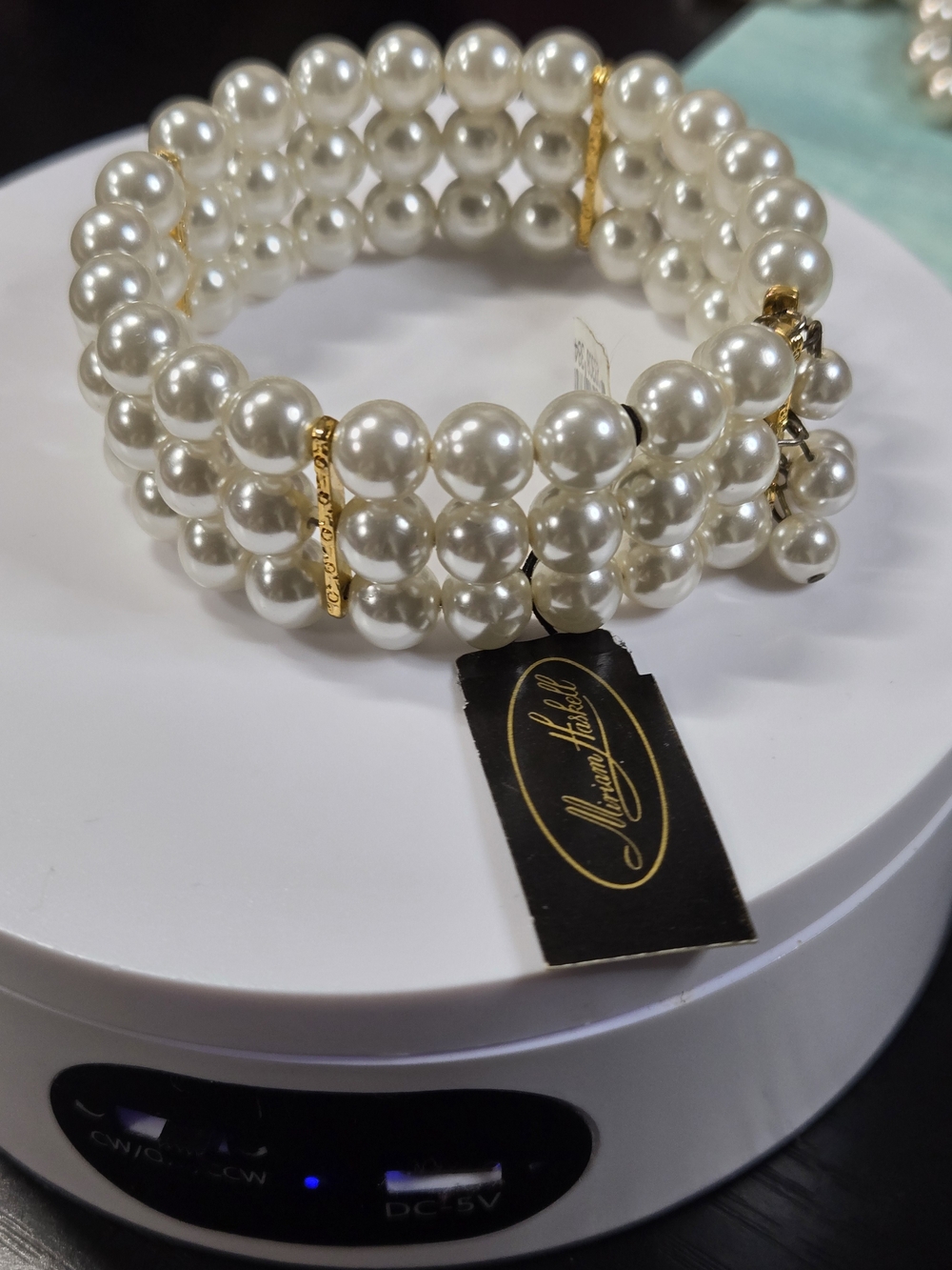 Vintage Miriam Haskell Pearl Multi-Strand Coil Bracelet With Hang Tag
